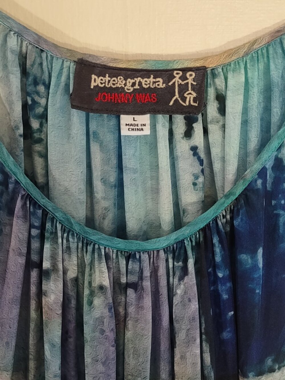 Johnny Was Mint Tiered Silk Maxi Dress Size Large Sea Blue Boho Chic Beach - Picture 12 of 15